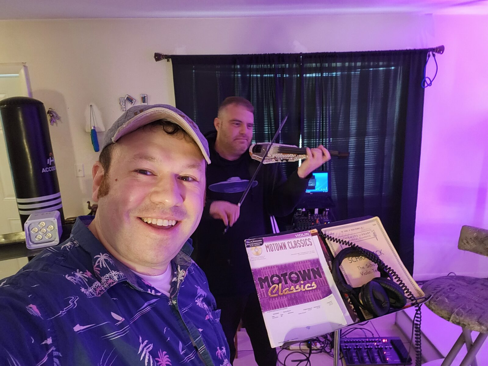 Selfie with violinist Monty in Florida, recording session