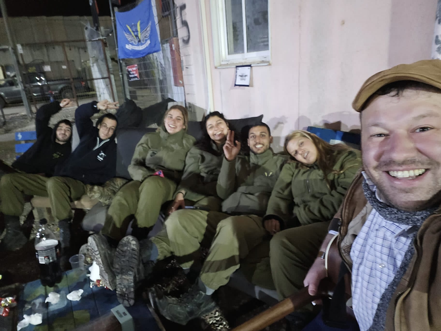 With soldiers at Magen Shaul