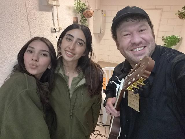 With soldiers after a show at Chativat Yoav