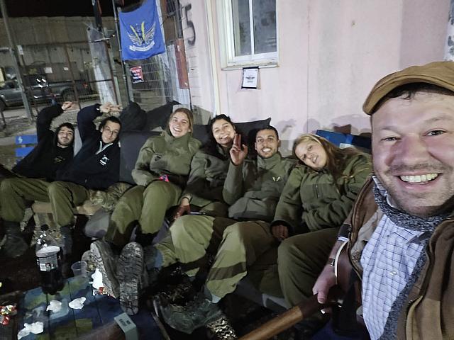 With soldiers at Magen Shaul